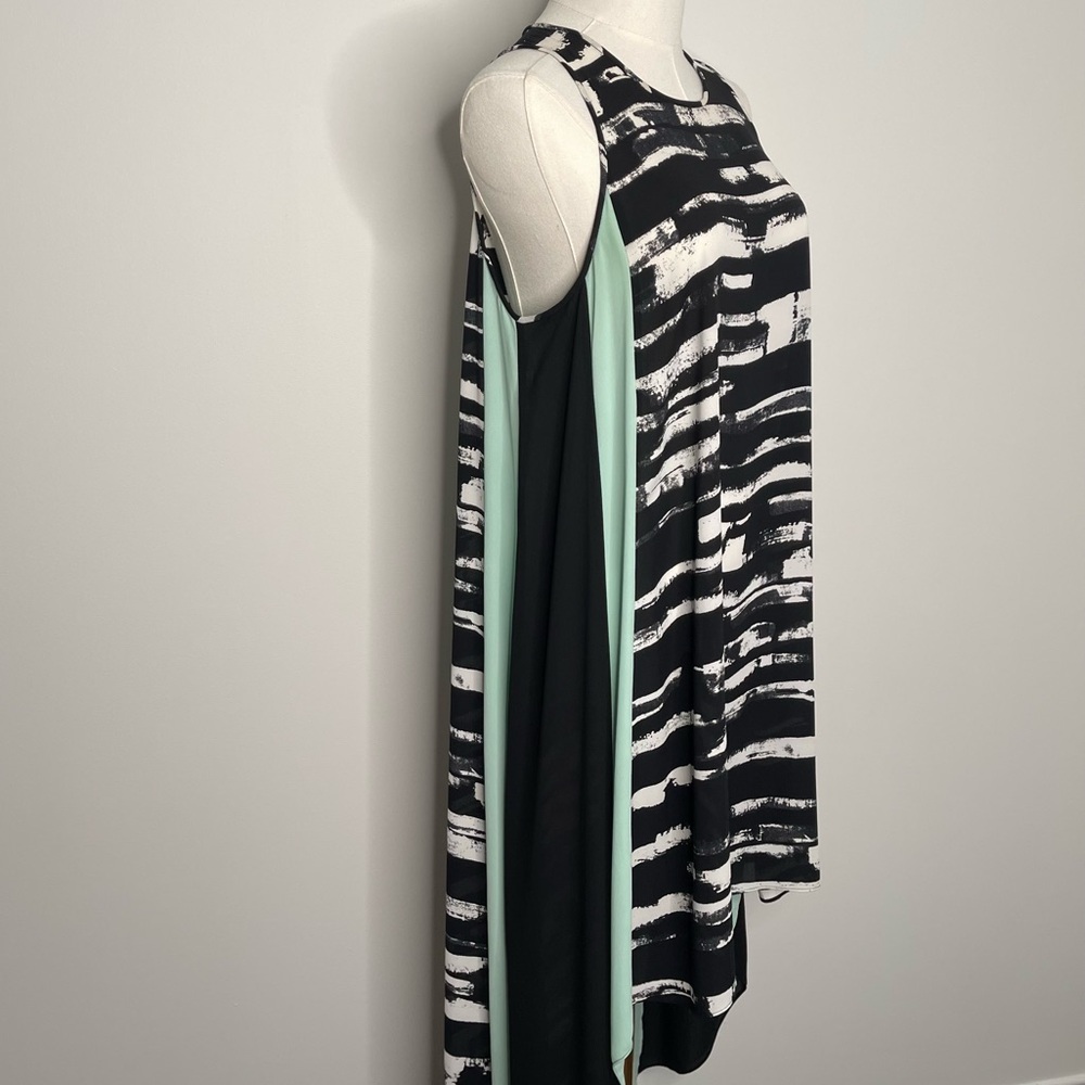 BCBG Beach Pool Cover-Up Dress Black White Mint High-Low Resort Dress size Small